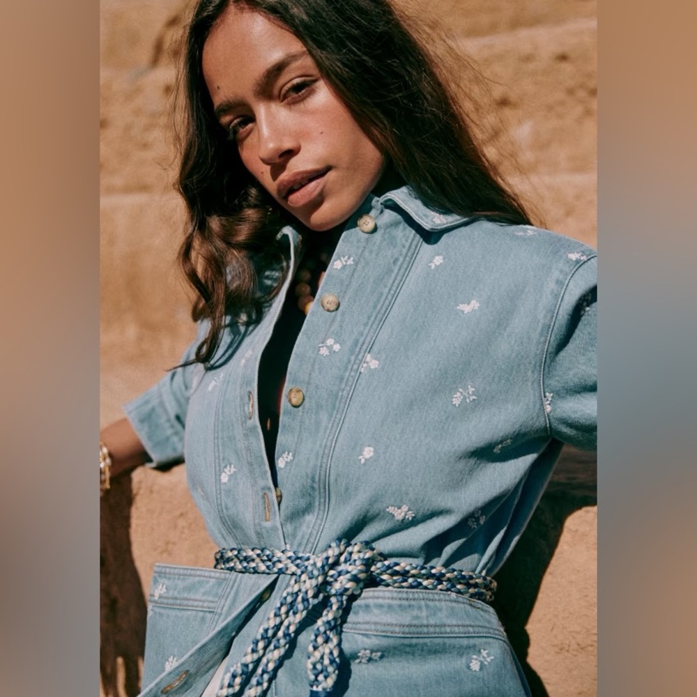 SEZANE  | Will jacket | Light blue/ Embroidered ecru flowers